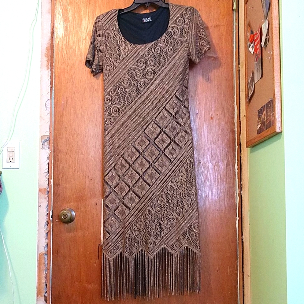 Vintage Helene Blake gold fringe dress